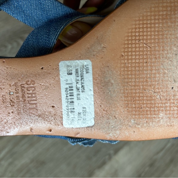 Schutz Denim Floral Slide Sandals - Picture 5 of 5